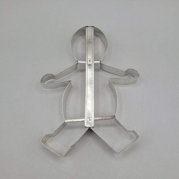 Vintage Metal Cooky Cutter 2-In-1 Snowman and Gingerbread Boy 8 Inch - Picture 3 of 7
